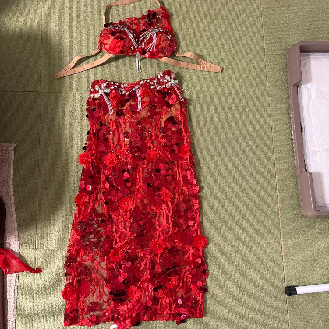 ベリーダンス セットアップ 赤 スパンコール