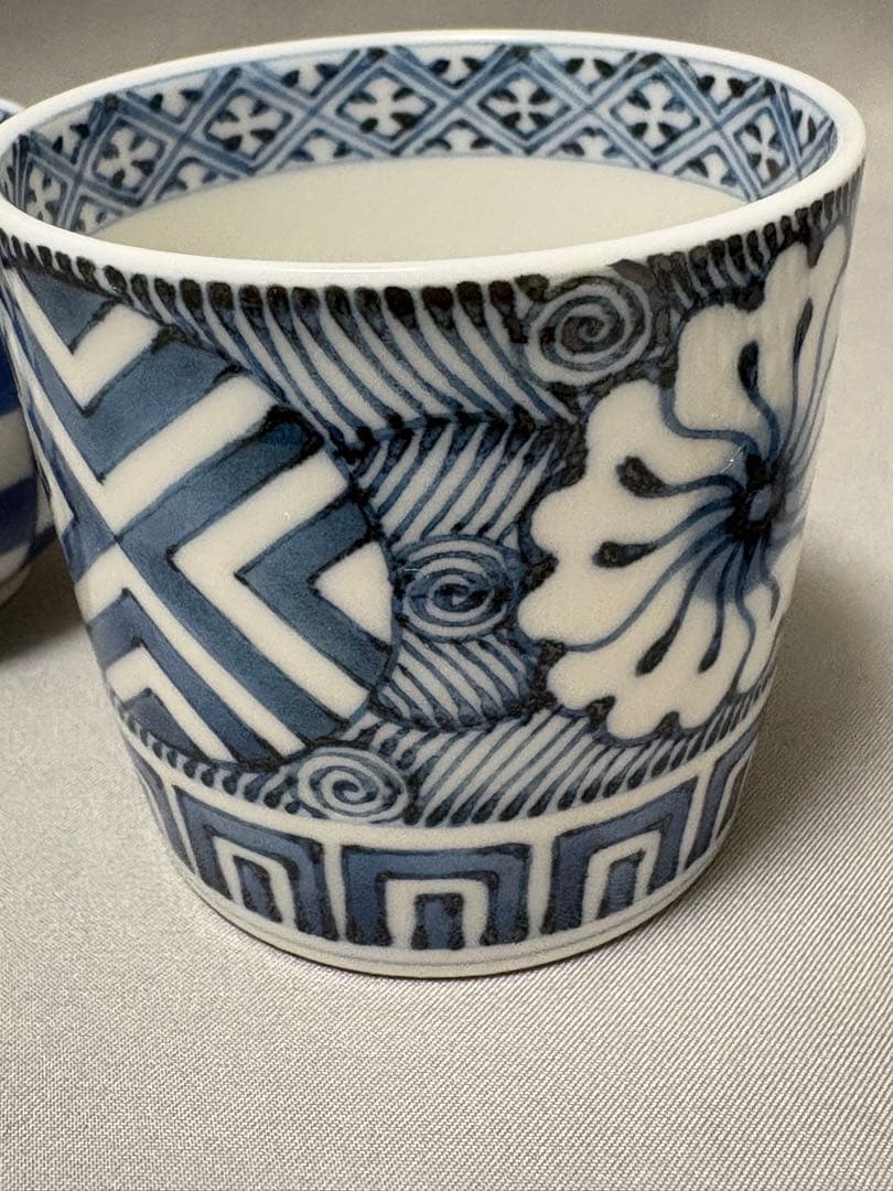 染付　十瑠窯　ぐい呑　湯呑　３点