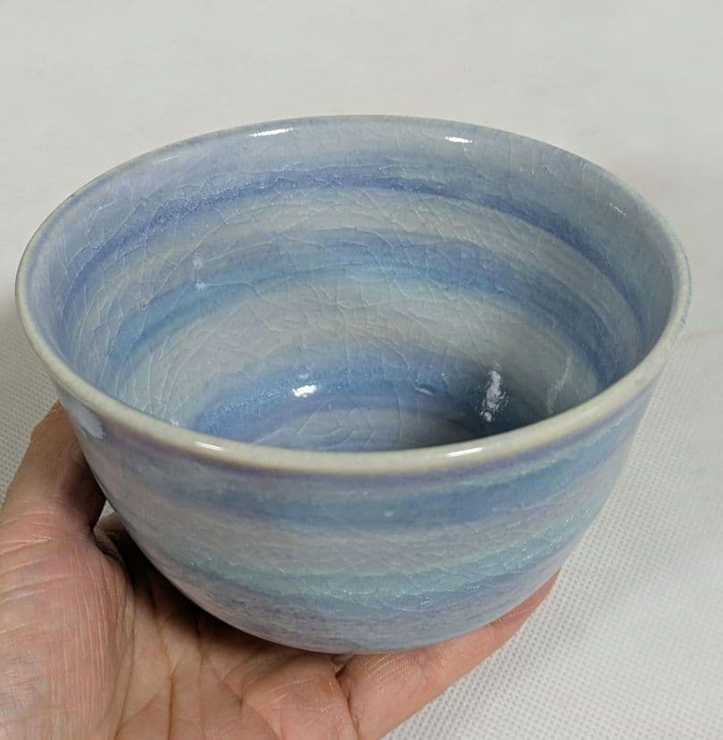 RT-189794★清水焼　京焼　抹茶茶碗　藤平正文作　トルコ　ブルー