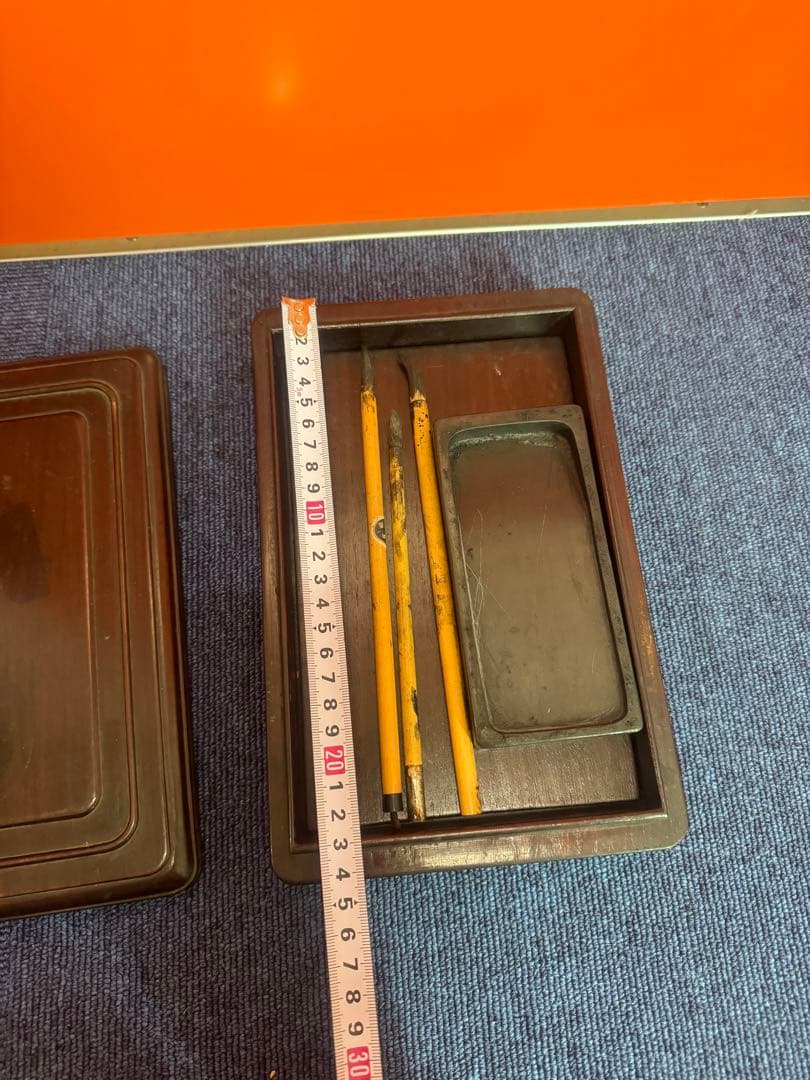 1676 時代物 古唐木長方硯箱・唐木文房四宝盒 筆・雨畑硯付  書道具