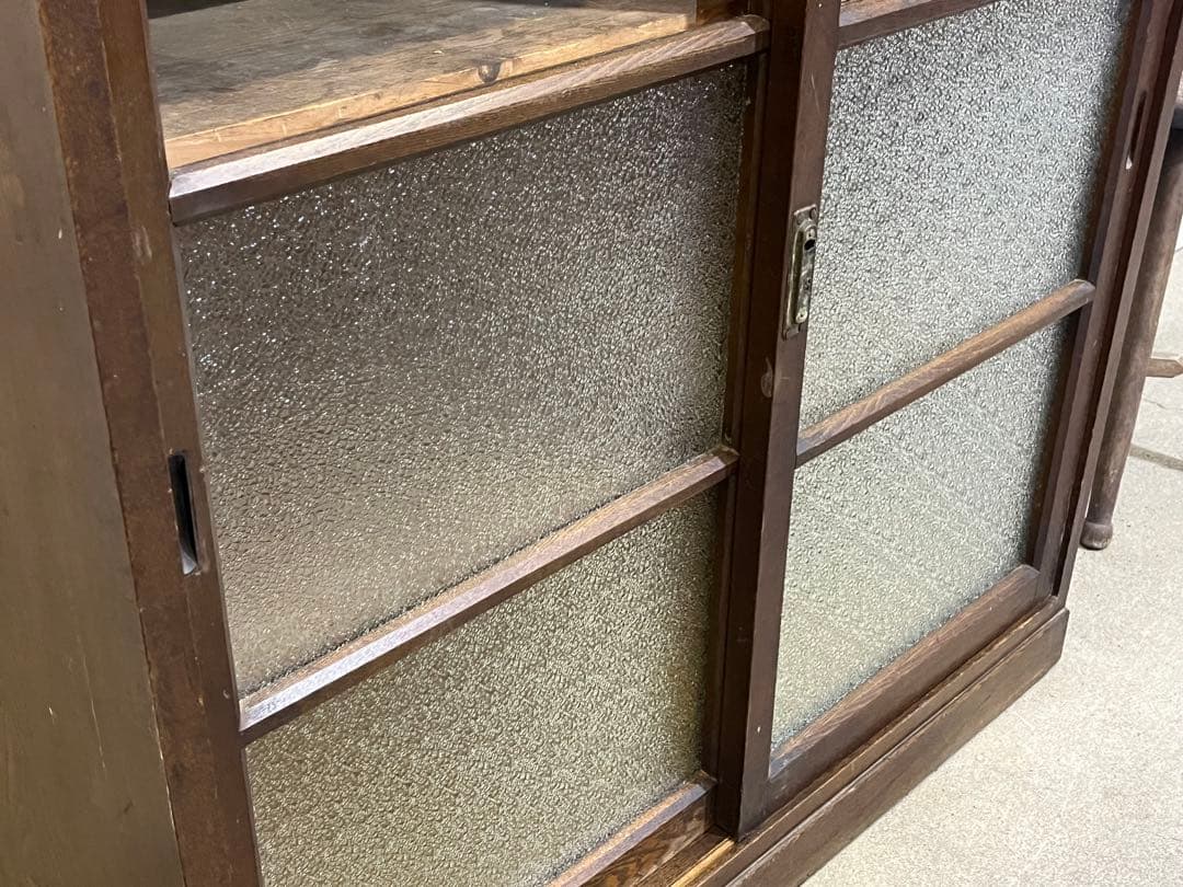 銀*B様 レトロ 木製ガラス戸棚 食器棚 収納 水屋箪笥 キャビネット 本棚