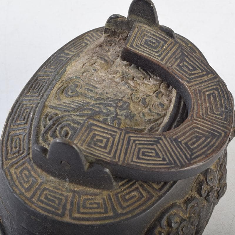 中国　古銅　神獣雷刻　水滴　書道具　V　R9176