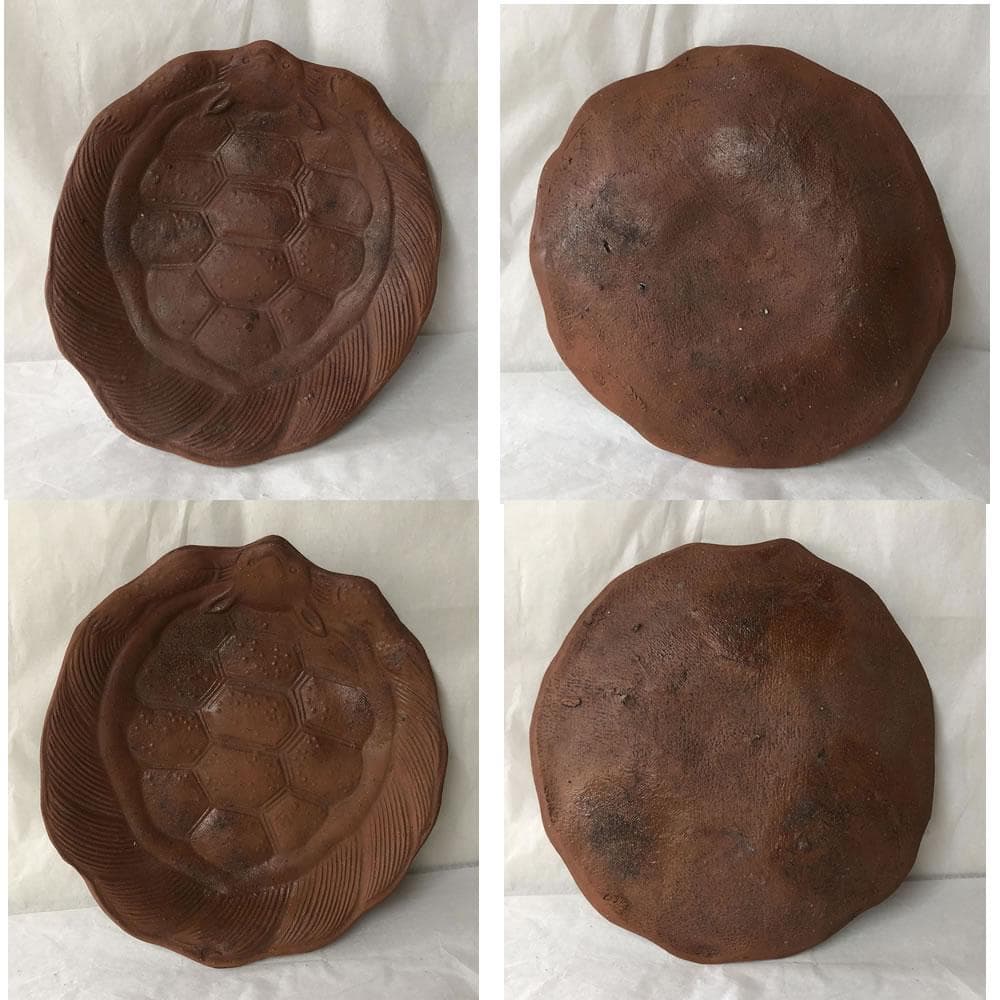 e2960 備前焼 亀甲皿 5枚 巾13～14cm せんべい皿 煎餅皿