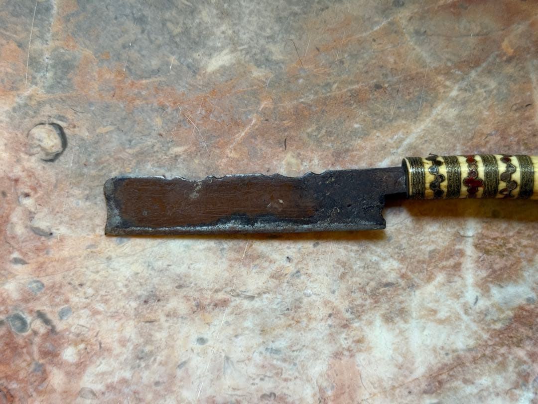 アイヌ古美術 マキリ 鹿角柄 七宝象嵌装飾 小刀