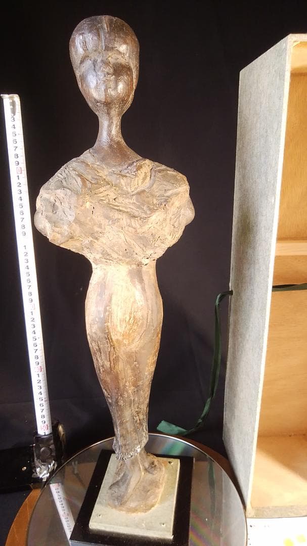 松本作【乾漆少女像】高５９cm◆木箱付き◆古代銅像様ブロンズ彫刻風裸婦ドール人形