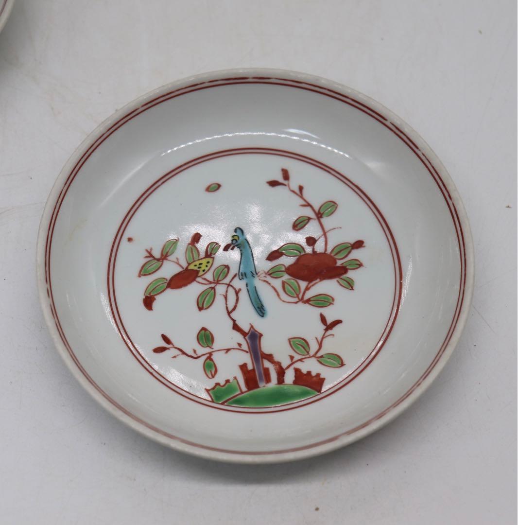 中国　紅緑彩　花鳥紋小皿2点　正徳年製銘　送料込み1023