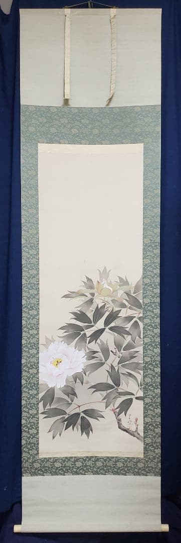 【牡丹図】里暁 2596 ボタン 共箱　掛け軸　肉筆