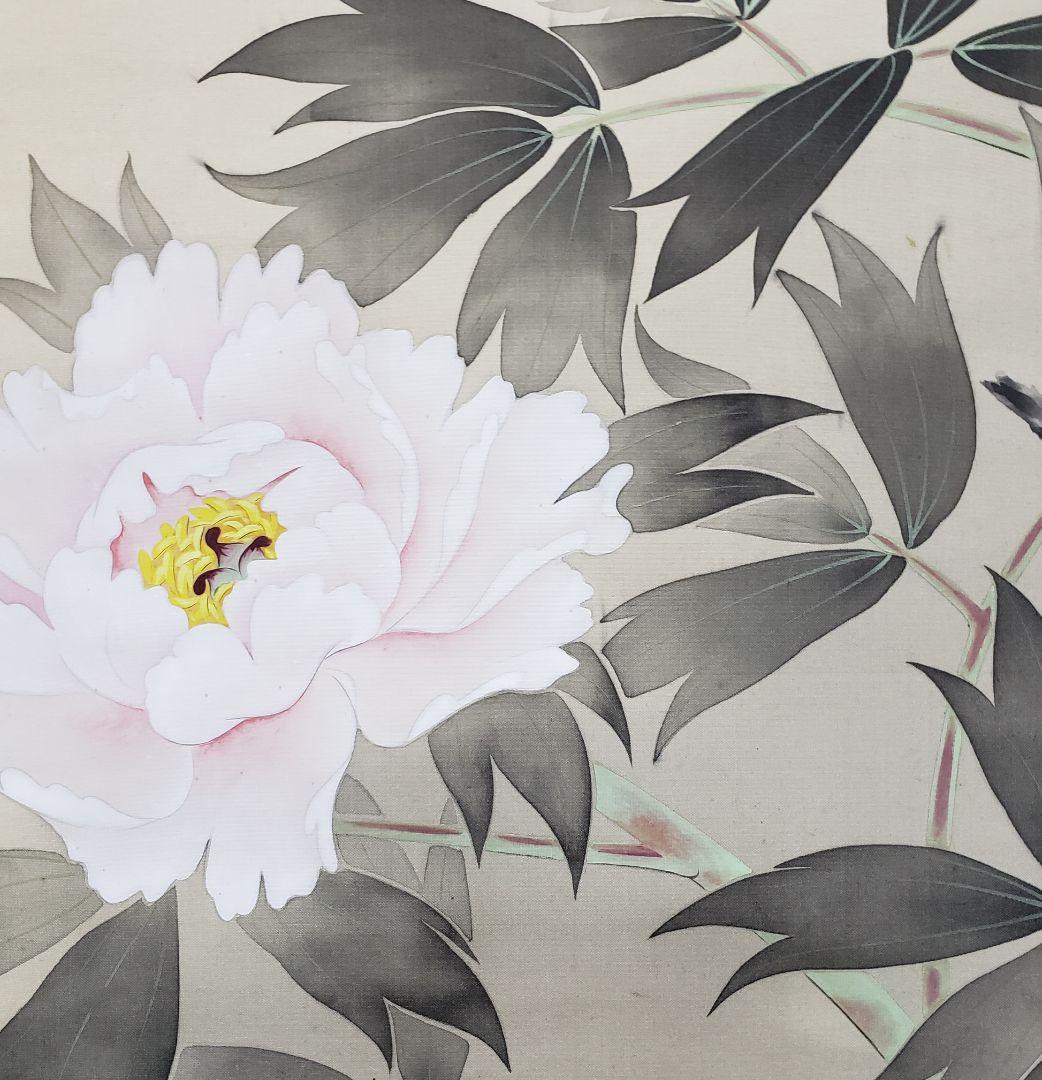 【牡丹図】里暁 2596 ボタン 共箱　掛け軸　肉筆