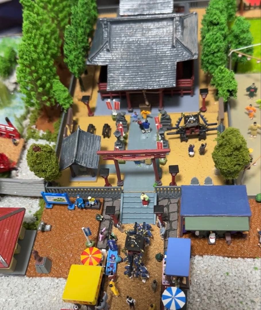 素人手作り手塗り神社夏祭り御神輿盆踊り露店ジオラマ