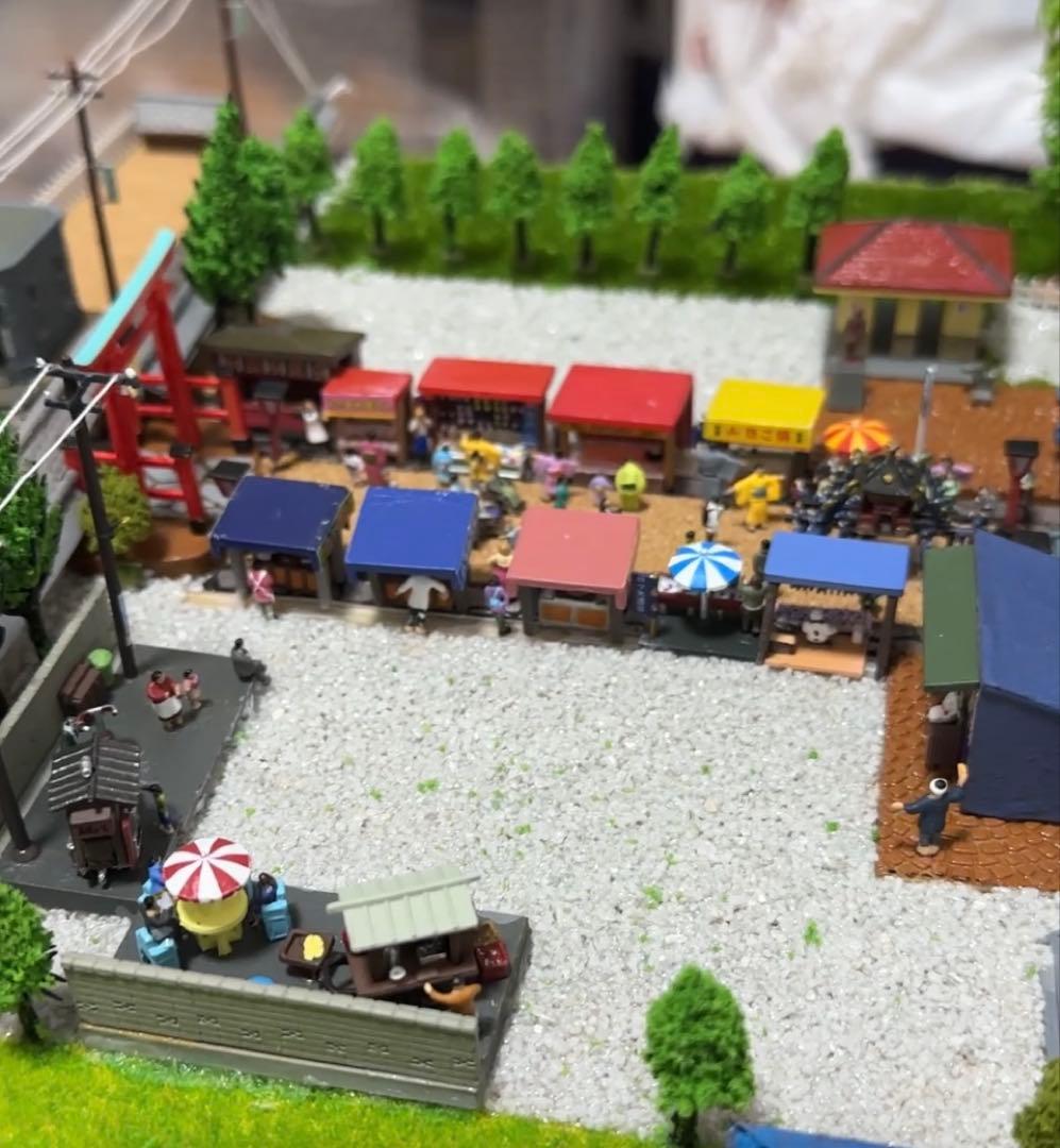 素人手作り手塗り神社夏祭り御神輿盆踊り露店ジオラマ