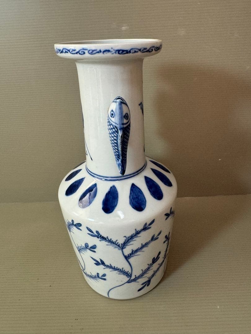 2785 染付高砂　九谷美陶園　花瓶　時代物