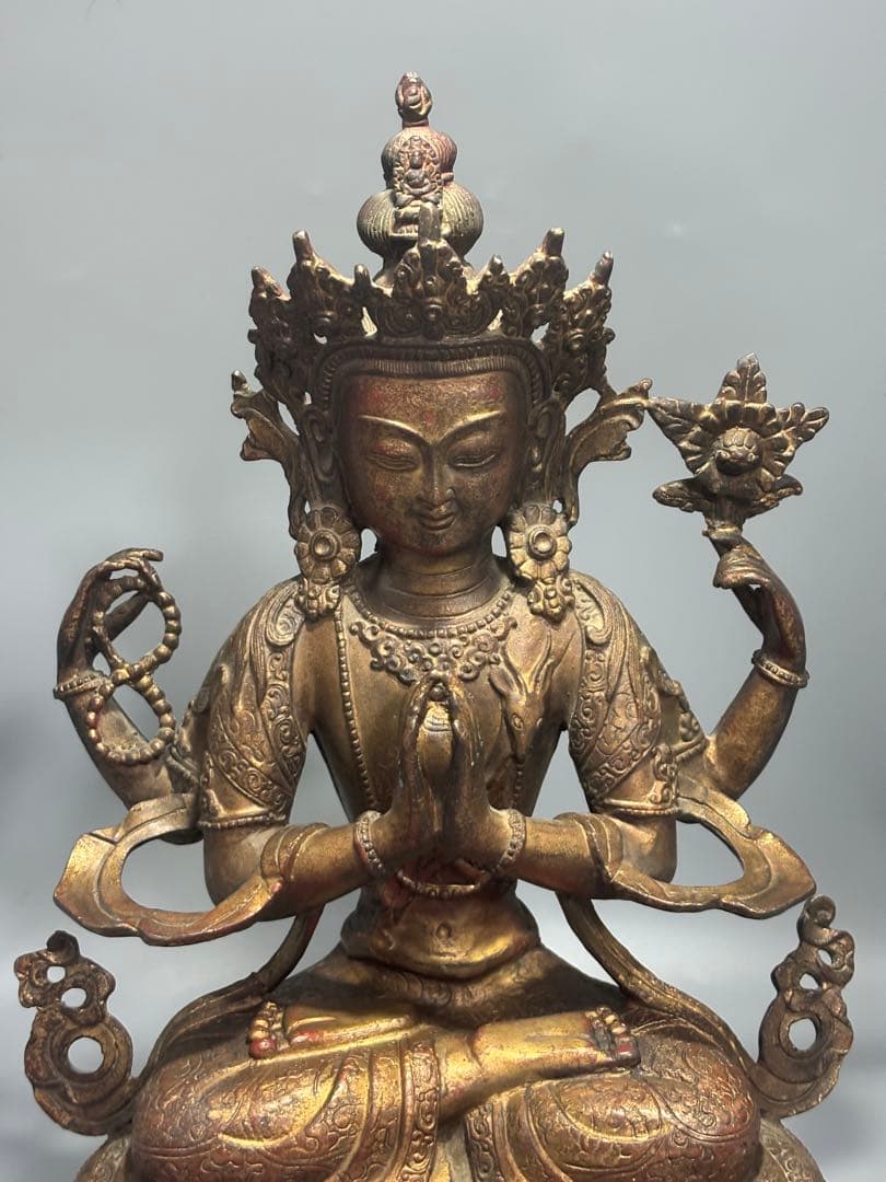 (期間セール)仏教古美術 純銅静座観音 四腕観音仏像文化遺産 文化財仏像伝承