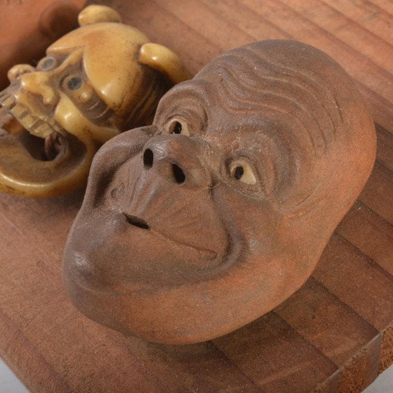 時代提げ物　朱泥　獣骨　面根付　在銘あり　7点まとめて　C　6714