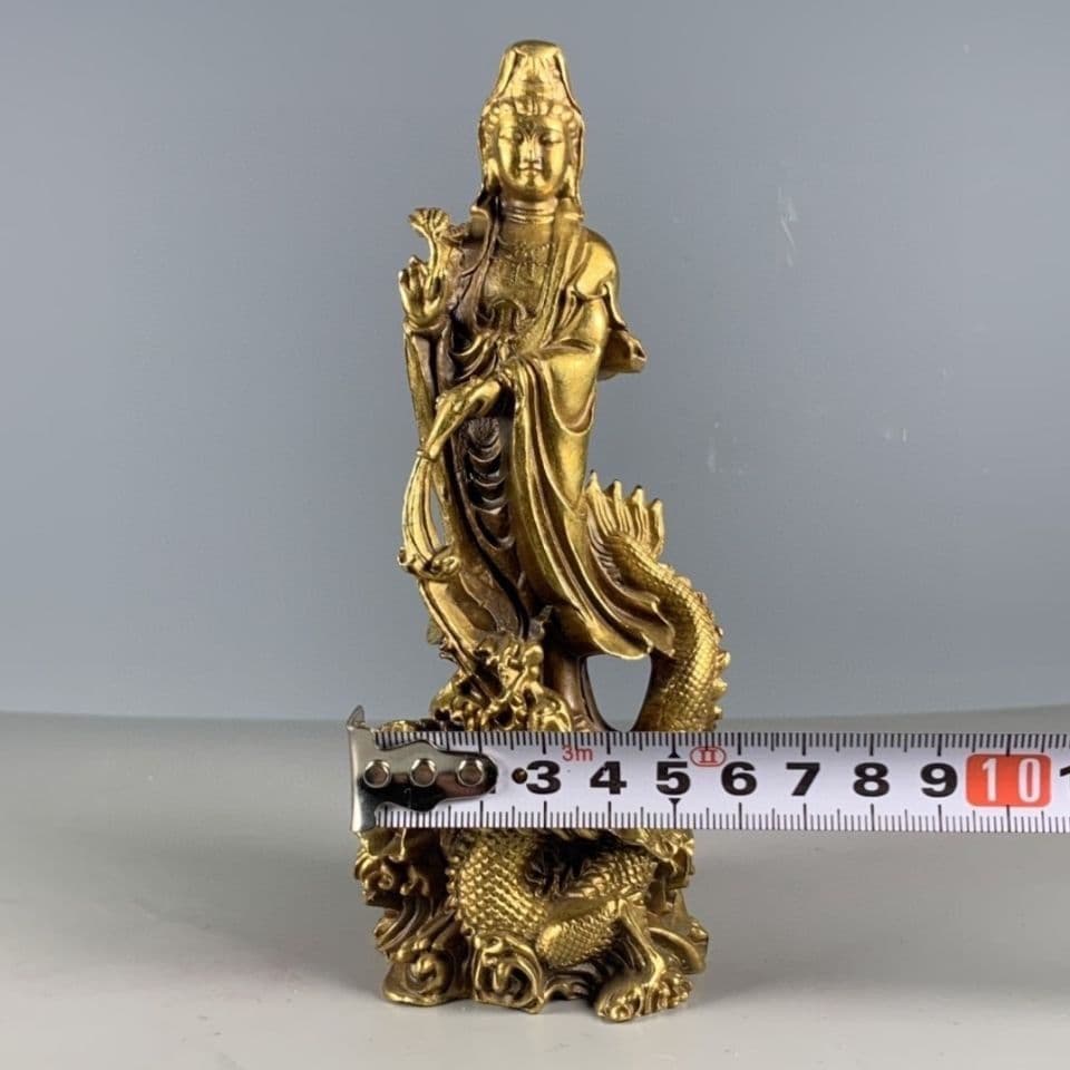 銅器 御龍観音仏像 観世音菩薩 鎮宅 辟邪 開運 風水 招財 置物 工芸品