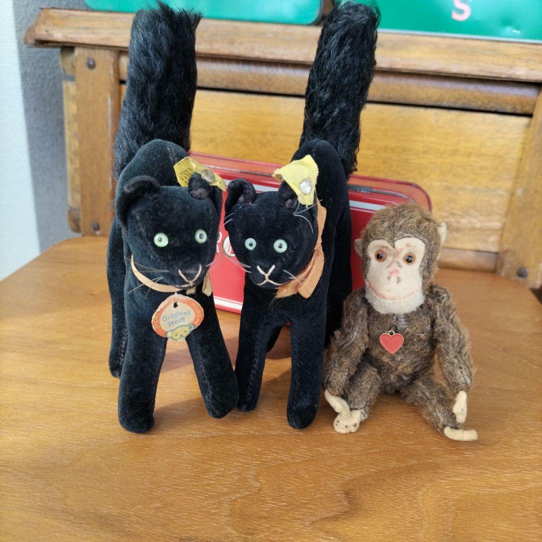 ビンテージ　シュタイフ　トム　キャット 黒猫　別珍製　高さ10cm ①