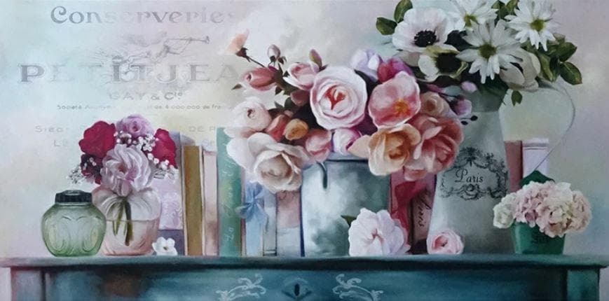 イタリア 額絵 アートフレーム ローズ 油絵風加工 FAL-4362W