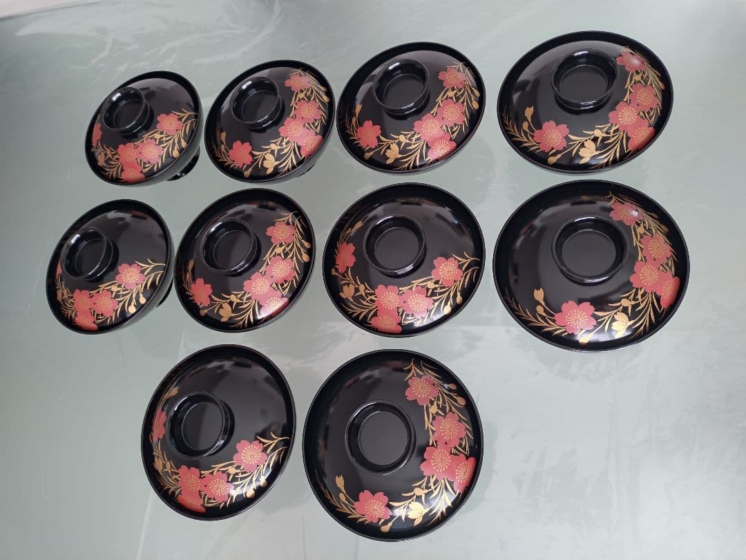 花柄金箔装飾 蓋付き椀 木曽 漆器 漆塗