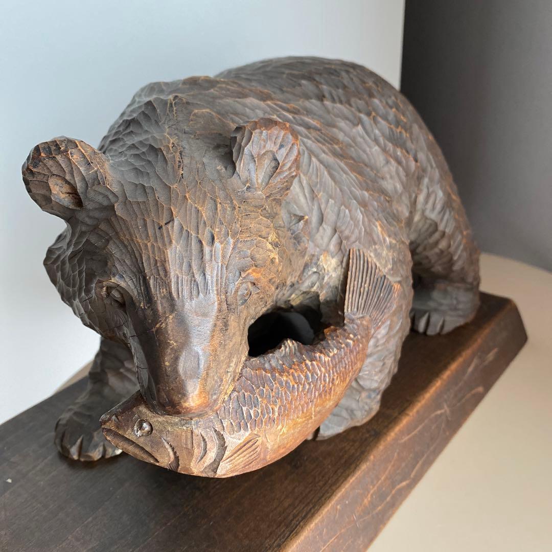 木彫り熊 鮭 置物 北海道 昭和 レトロ アンティーク ビンテージ 希少 骨董