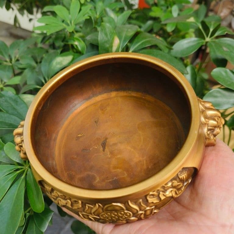 銅器 獅子頭蓮華炉 仏具 焼香炉 奉納香炉 線香炉 工芸品 置物