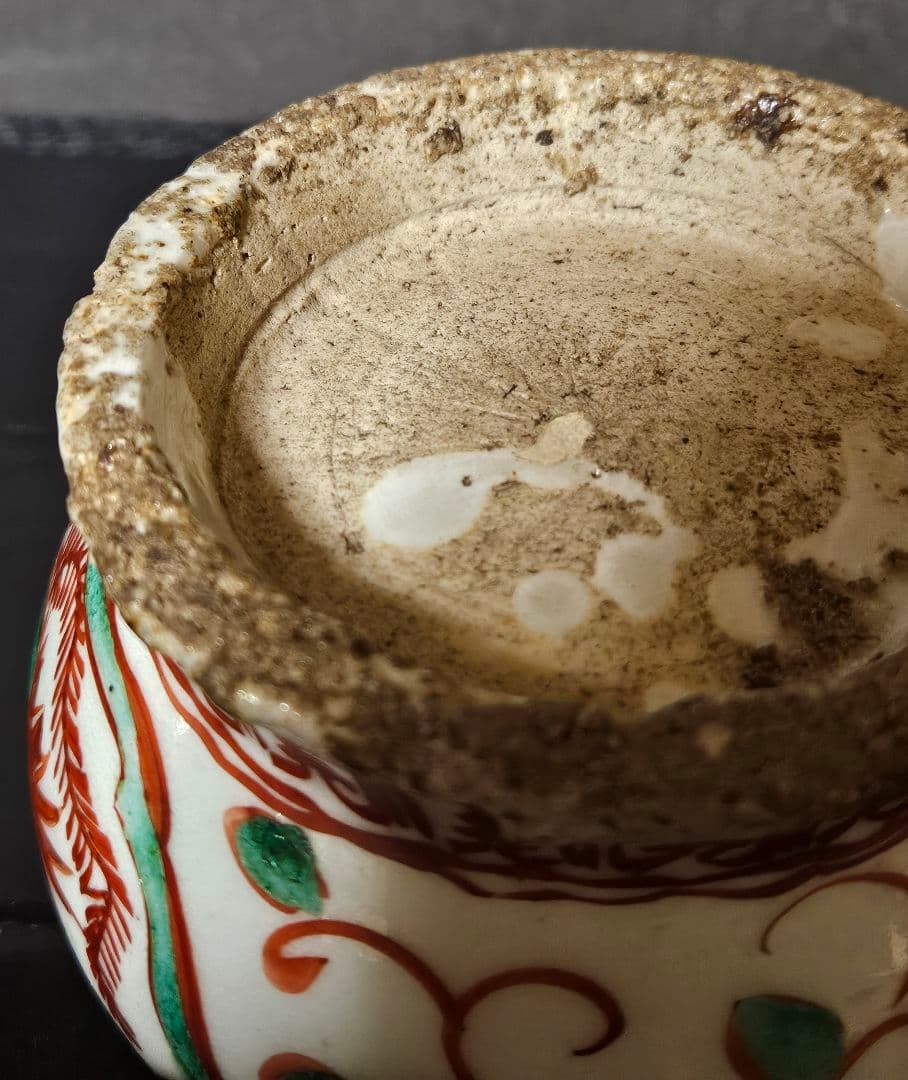 【本物保証❗】中国古陶磁　明朝明代　古赤絵　天啓赤絵　獅子摘　花に鳳凰の図　香炉