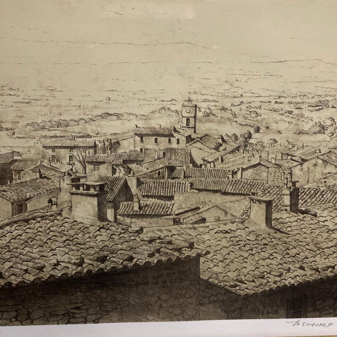 青木敏郎 リトグラフH.C「グルトの眺め」額￼66×82絵56,5×76.5CM