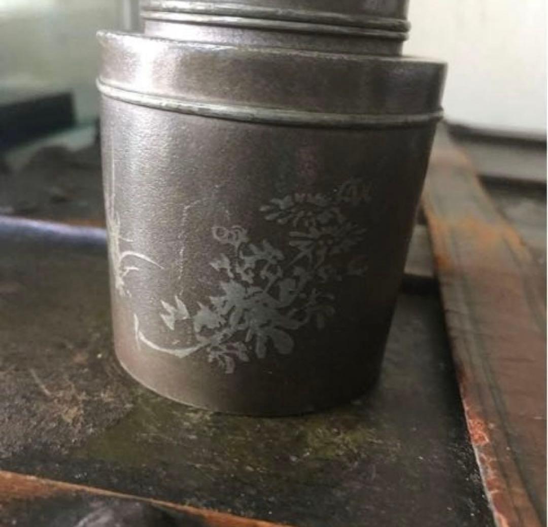 美品　茶道具　古錫　茶入　茶壷　茶心壺　煎茶道具　茶道　繊細な彫りが素敵な