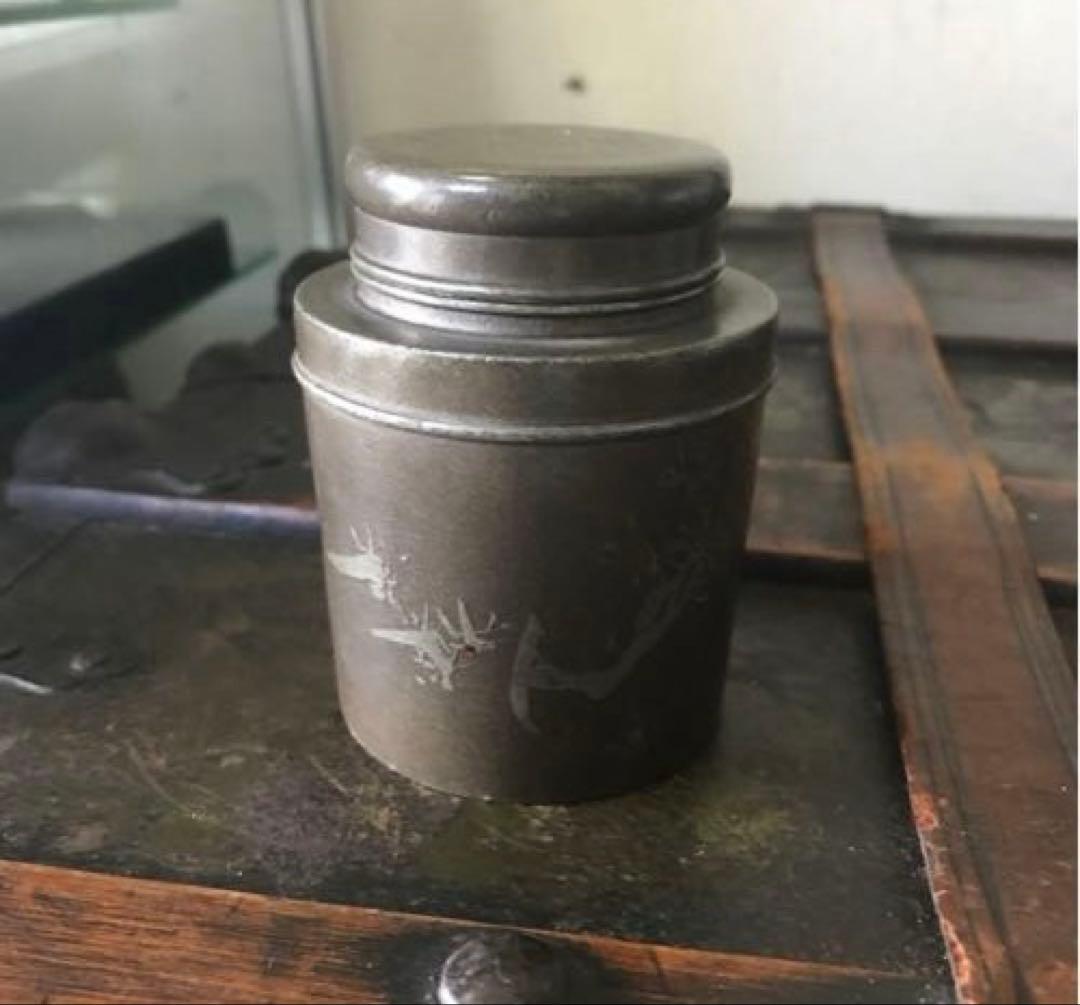 美品　茶道具　古錫　茶入　茶壷　茶心壺　煎茶道具　茶道　繊細な彫りが素敵な