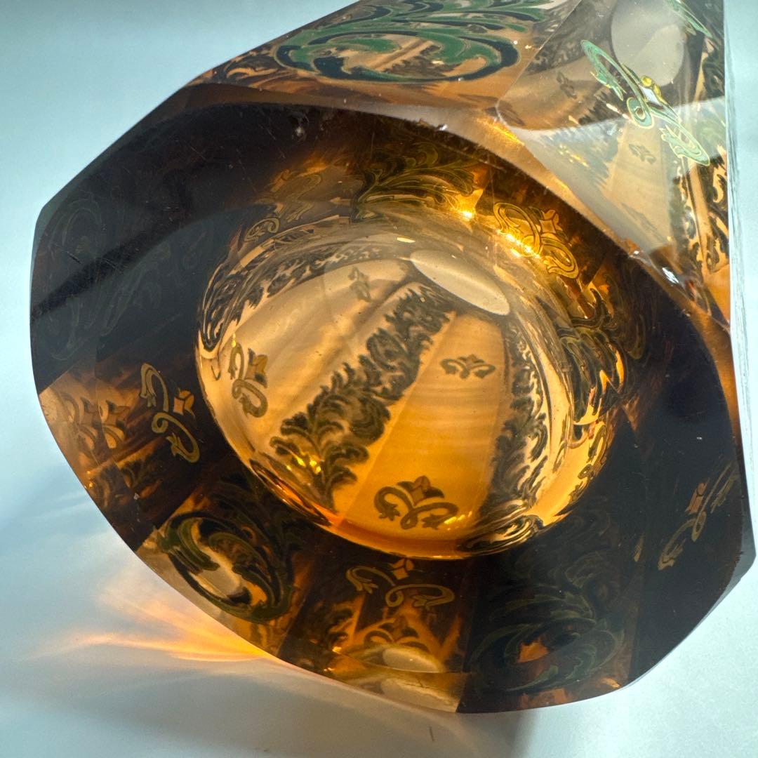 窯彩硝子 雨宮喜能登 エナメル 金彩 フラワーベース 花瓶 クリスタルガラス