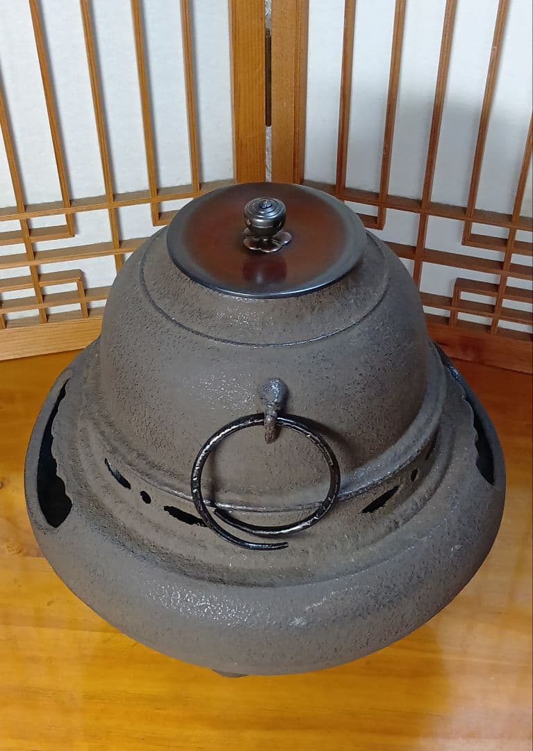 【未使用品！】 茶道具/朝鮮風炉釜 茶器 鉄瓶 鉄釜 唐銅蓋 釜環 茶釜 美品！