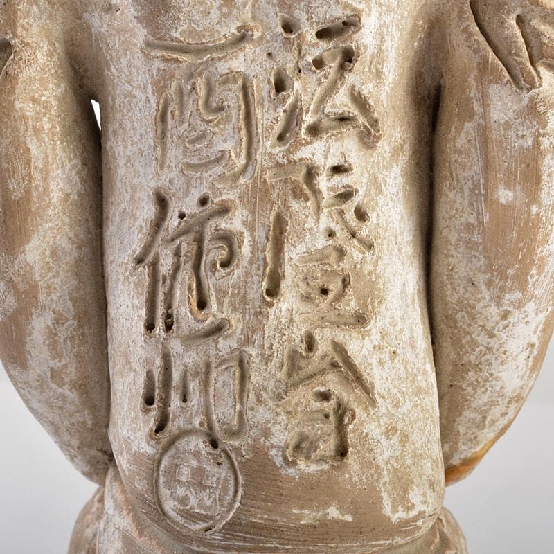 中国　加彩　漢詩刻　人物俑　置物　箱蓋無し　在銘印あり　V　R7237