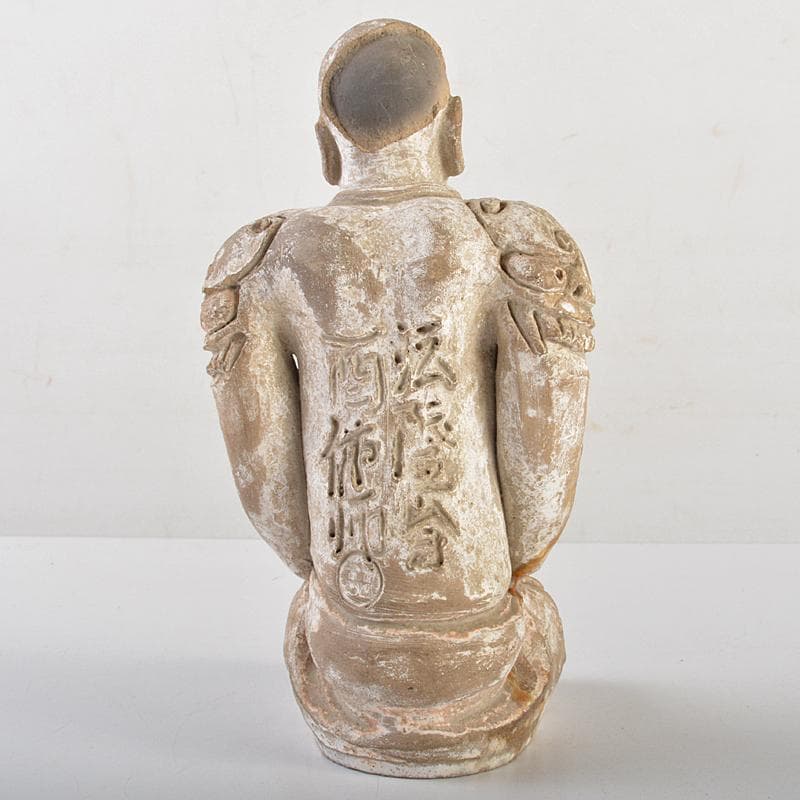 中国　加彩　漢詩刻　人物俑　置物　箱蓋無し　在銘印あり　V　R7237