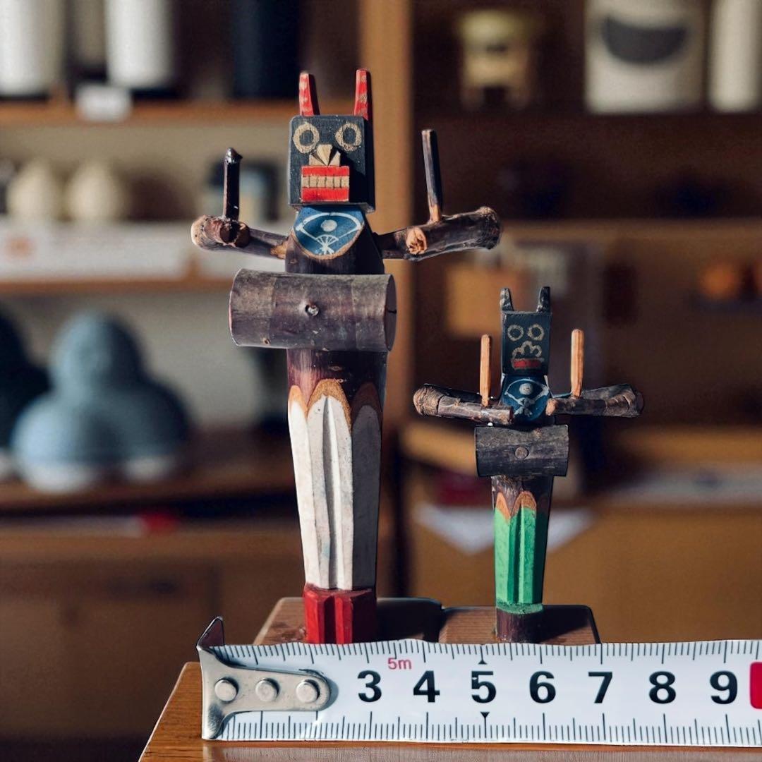 戦前廃絶古玩 秋田県角館・郷土玩具・桜人形佐々楽（ササラ）舞×2体セット