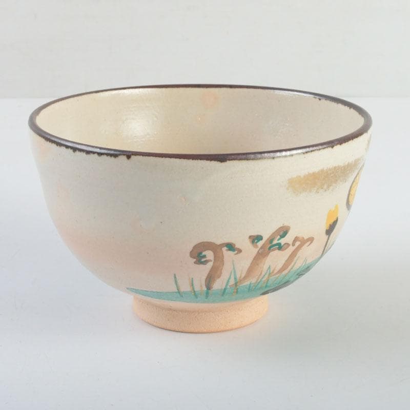 茶道具　福森阿也作　乾山写　色絵　花草文　茶碗　共布共箱　C　9475