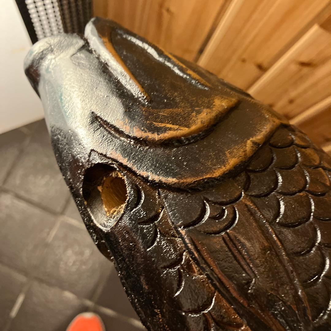 【未使用】自在鉤、鯉自在鉤、鯉横木、木彫り鯉、囲炉裏自在鉤　箱無し　長さ約46㌢