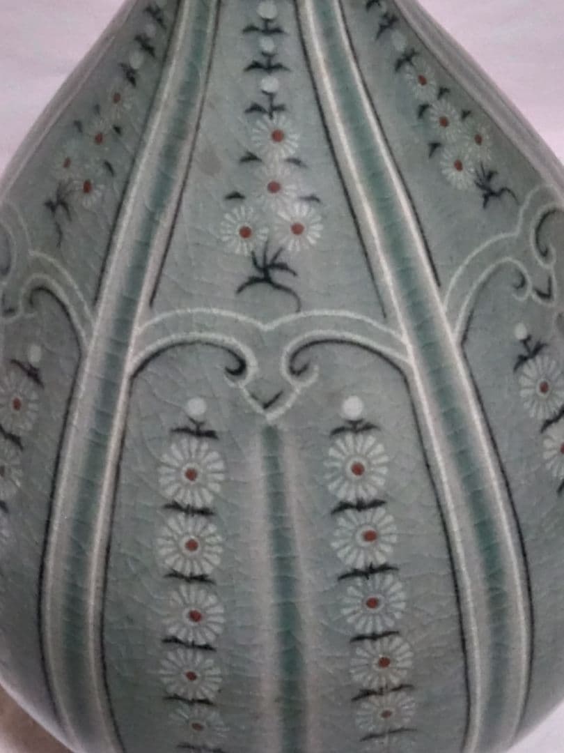 朝鮮美術　骨董　高麗青磁　花象嵌　大瓶　砂高台