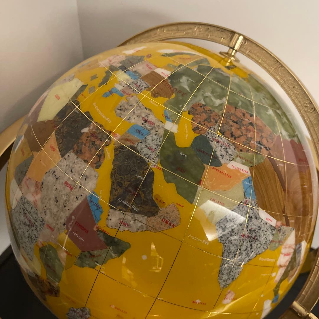 天然石アンティーク地球儀 黄色 サイズ