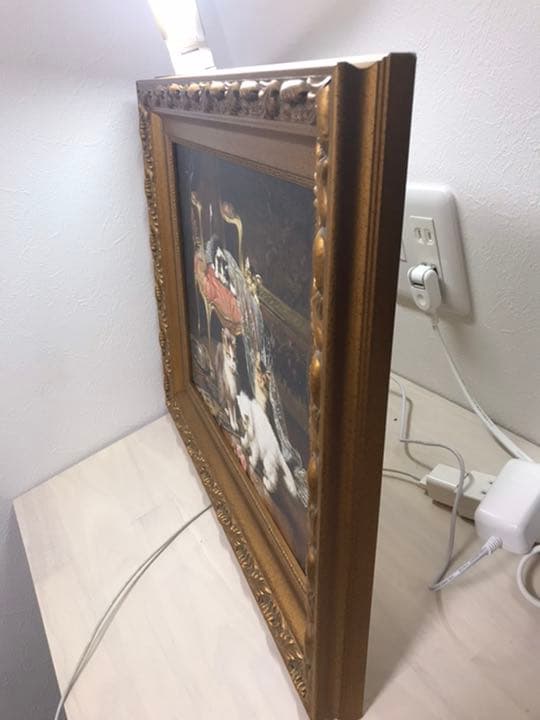 絵画 油絵風プリント アンティーク風 猫