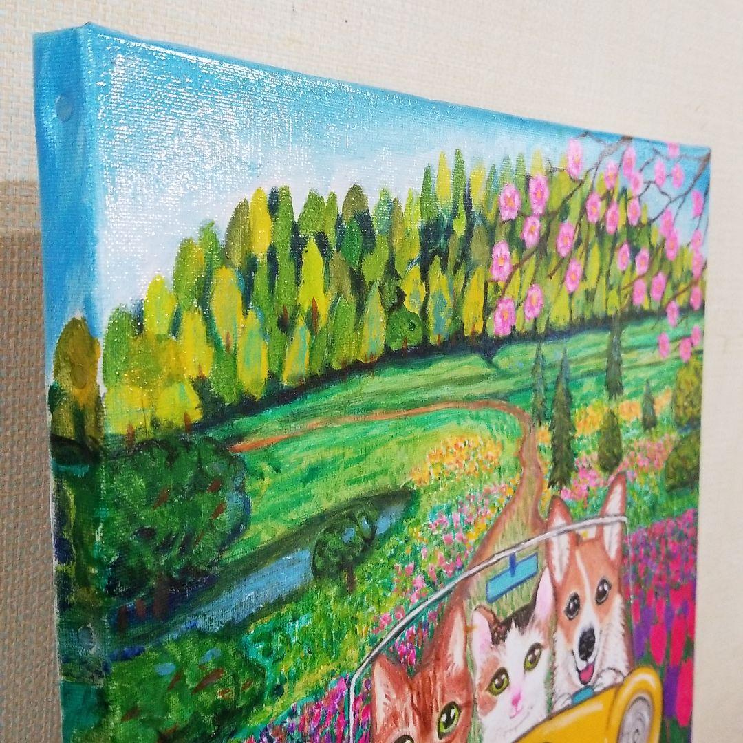 油絵　専用　車に乗るきららちゃん、こゆきちゃん、ふぶきくん