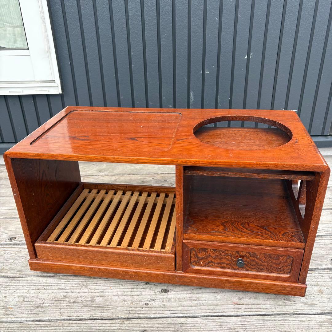 【昭和レトロ】木製 お座敷ワゴン ポットワゴン 隠しキャスター付 飾り棚 古道具
