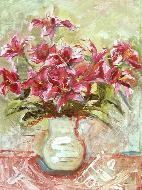 油絵 菅家令子 絵 絵画 インテリア 額付(白) uF6-070902 花 ゆり