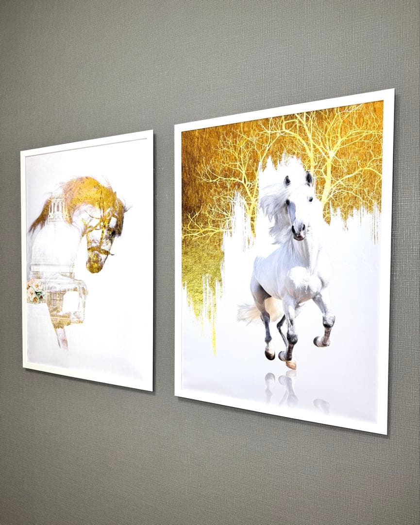 No.240フレーム付きキャンバスアート　オシャレ絵画　馬の絵画　白馬