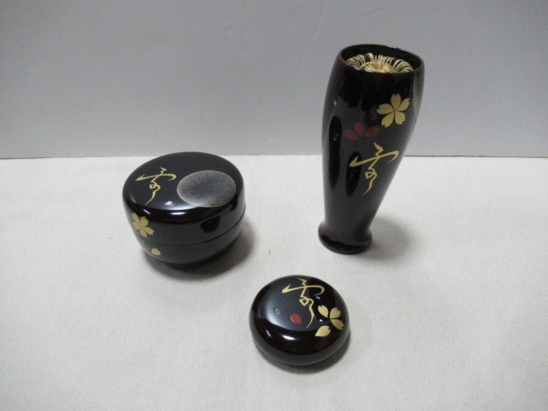 つ　蒔絵茶箱雪月花　中の道具皆揃　山中漆器　佐々木幸雪作　共箱