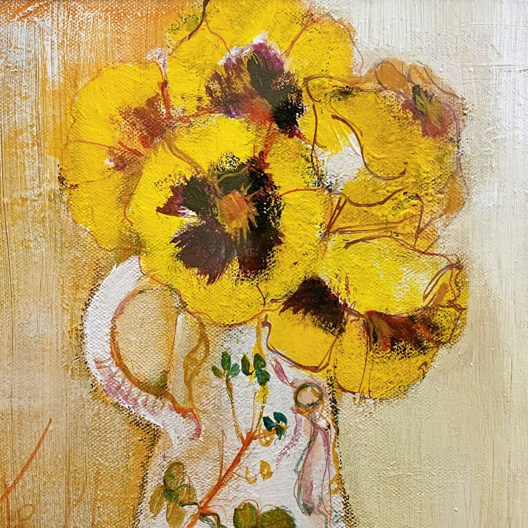 絵画 フランク・エル「パンジーのブーケ」額縁入/花の絵/インテリア/ヴィンテージ