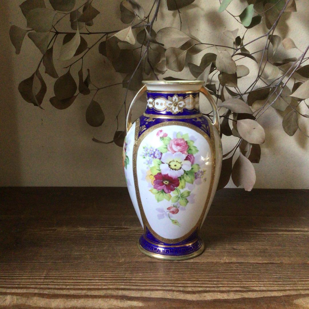 No4235 オールドノリタケ　NIPPON　手描き壺型花瓶　陶磁器　送料無料