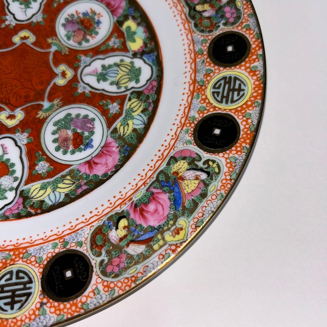 粉彩果実紋盤　中国廣彩銘　 陶磁器　約25cm 中国　古玩　商品購入要コメント