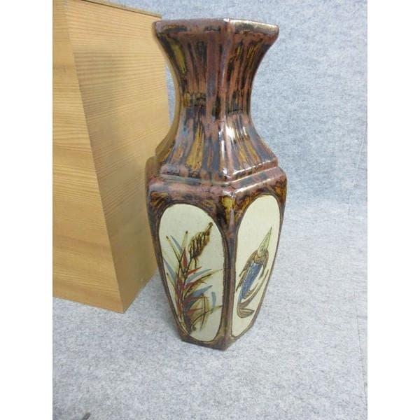 琉球やちむん魚文六角瓶 [B27001]