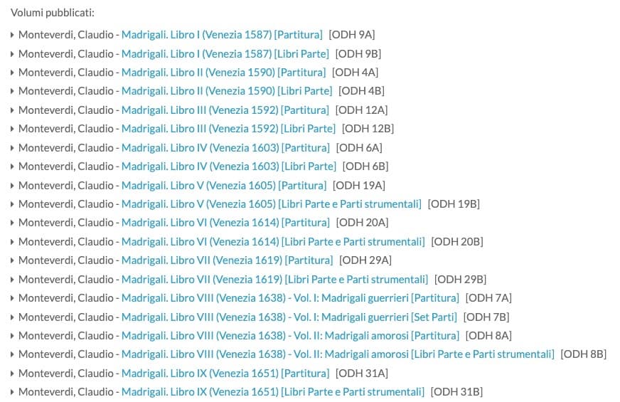 モンテヴェルディ＜マドリガーレ〉全集　スコアとパート譜セット（新品）