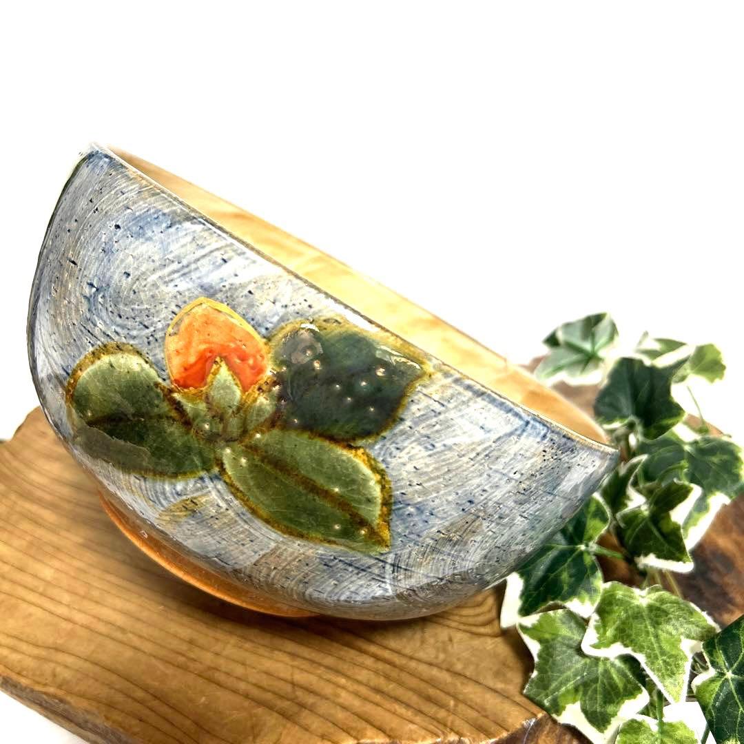 未使用　清水焼　京焼 土渕陶葊　陶あん　陶葊窯 絵付け　椿柄　大鉢　菓子鉢　茶道