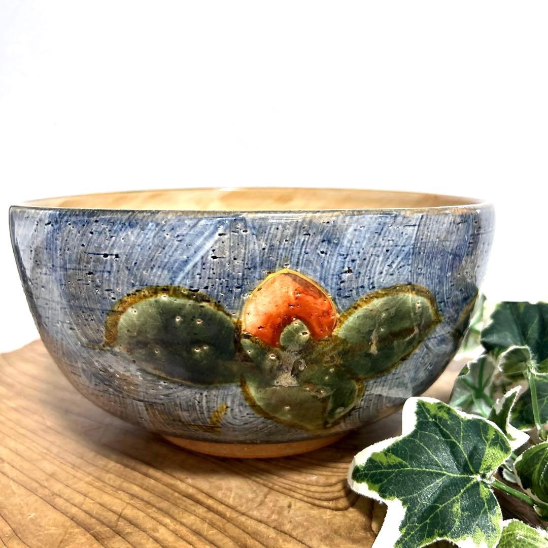 未使用　清水焼　京焼 土渕陶葊　陶あん　陶葊窯 絵付け　椿柄　大鉢　菓子鉢　茶道