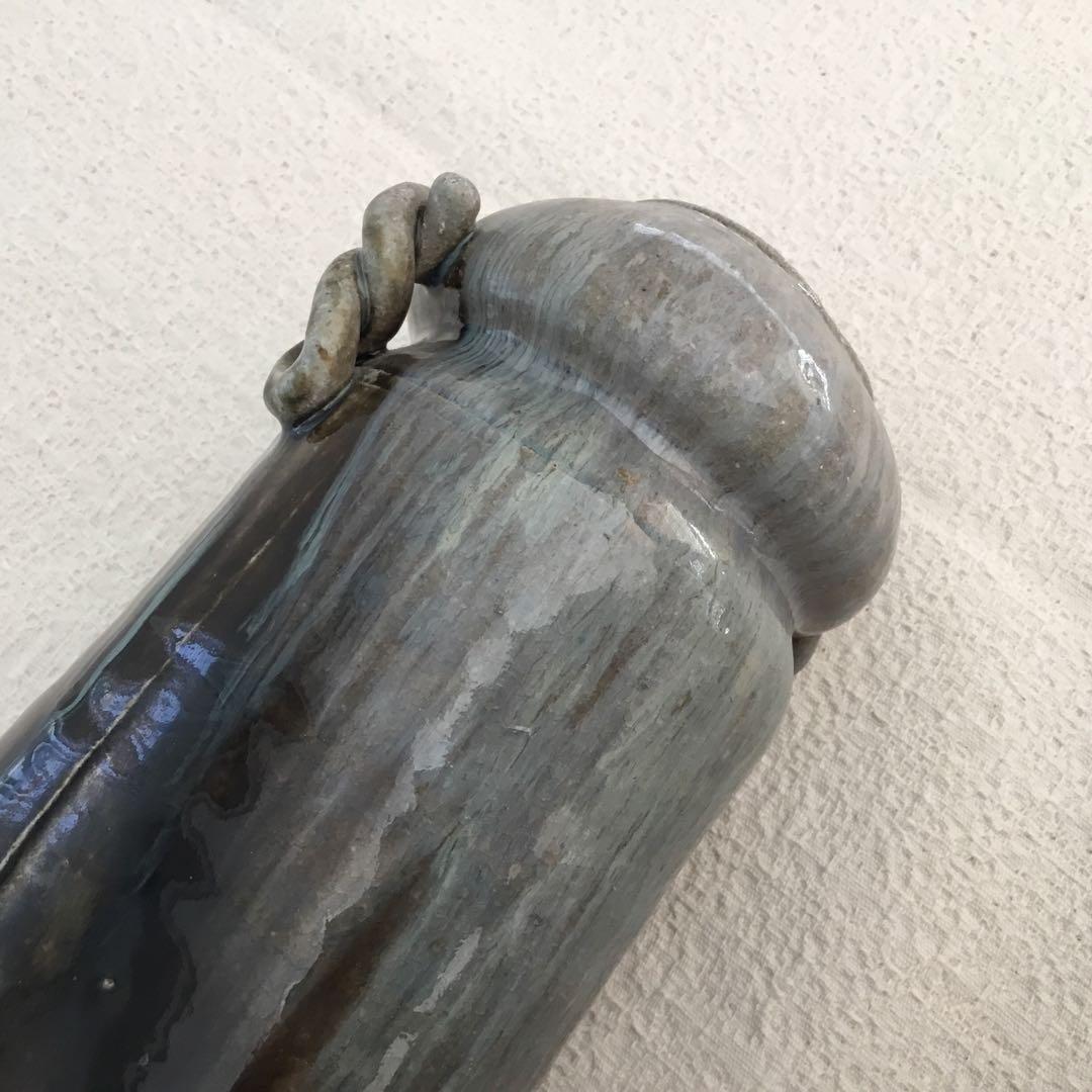 【唐津焼】今岳窯　溝上藻風　耳付き朝鮮唐津花入れ